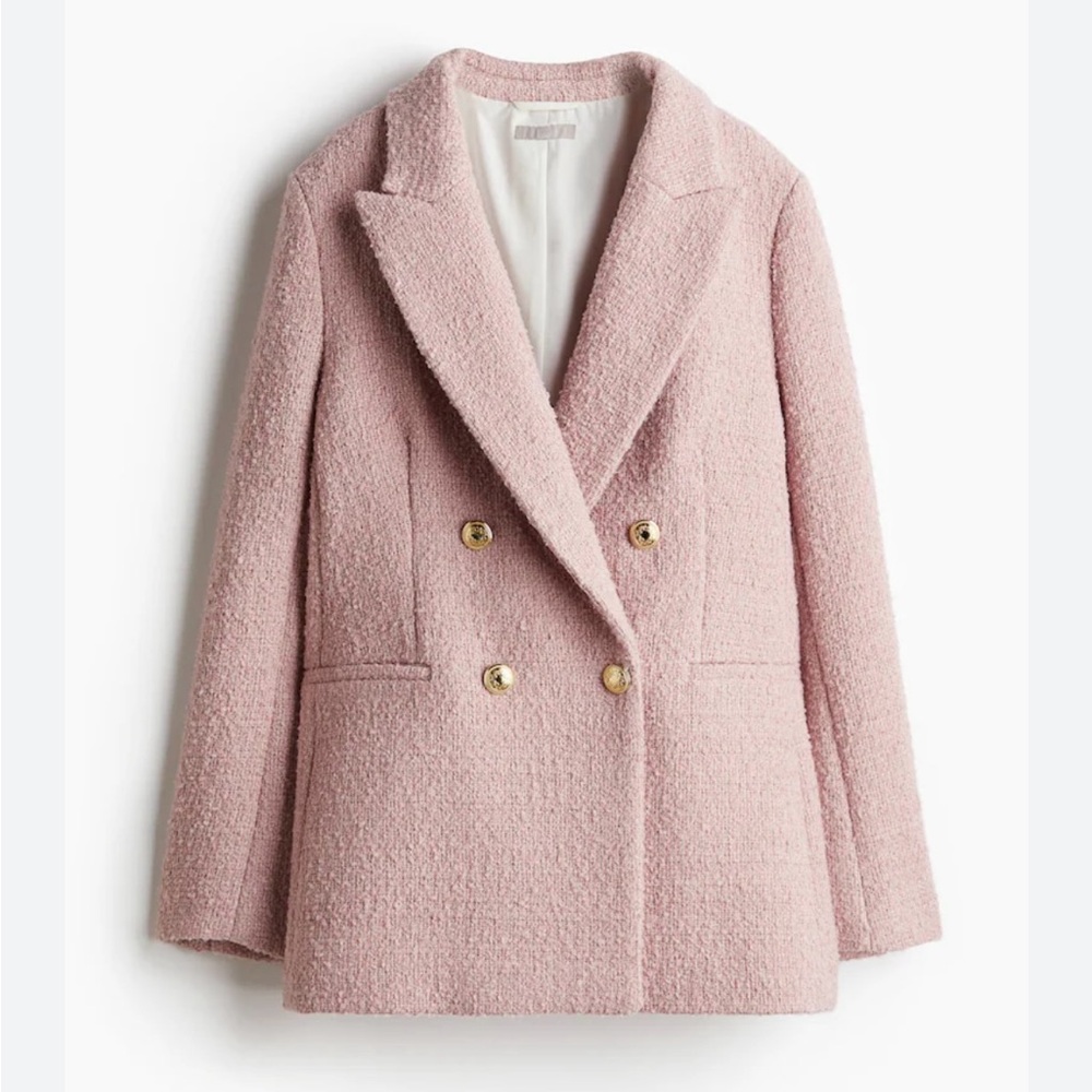 H&M Pink Textured Double-Breasted Blazer